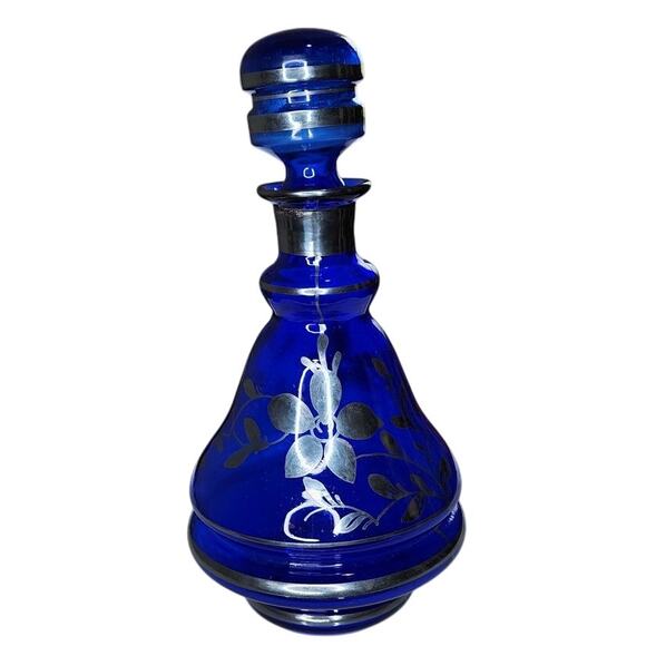 Rossini Empoli, Italy Decanter, Cobalt Blue with Silver Overlay, Vintage - Picture 4 of 8